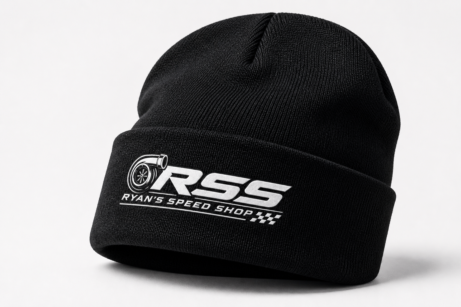 RSS Beanie — Black knit cap with embroidered RSS logo