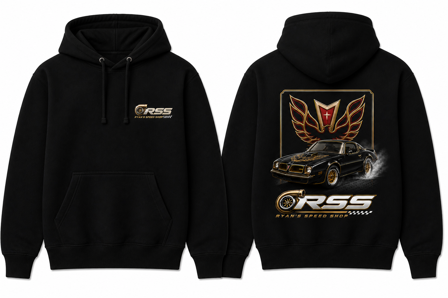 Trans Am Hoodie — Black, gold Trans Am graphic on the back